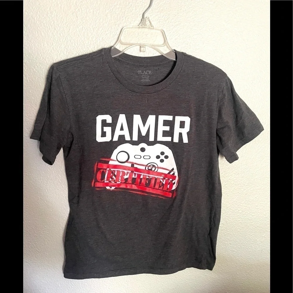 CHILDRENS PLACE “Gamer Certified” boys  printed gray short sleeve T-shirt-medium
